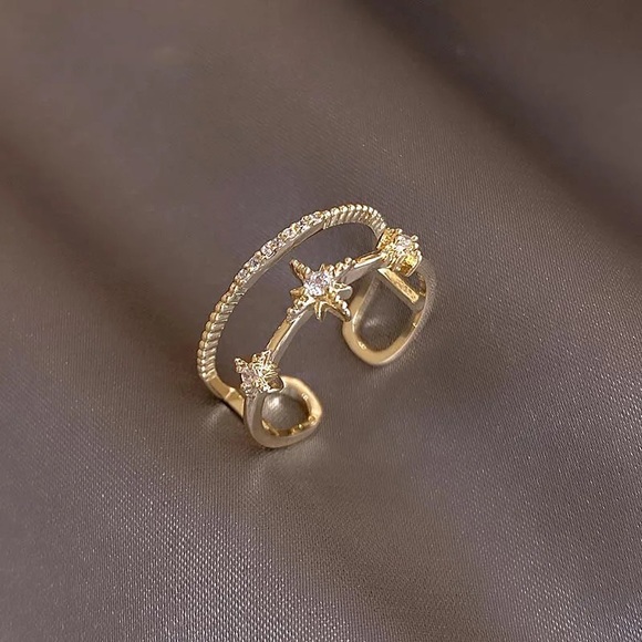 Jewelry - Gold Exquisite Double-layer Zircon Star Adjustable Ring For Women